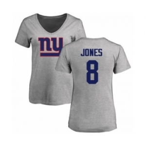 Football Women's New York Giants #8 Daniel Jones Ash Name & Number Logo T-Shirt
