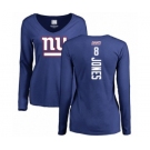 Football Women's New York Giants #8 Daniel Jones Royal Blue Backer Long Sleeve T-Shirt