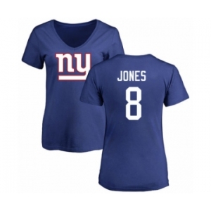Football Women's New York Giants #8 Daniel Jones Royal Blue Name & Number Logo T-Shirt