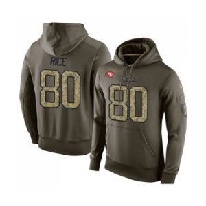 Football San Francisco 49ers #80 Jerry Rice Green Salute To Service Men's Pullover Hoodie