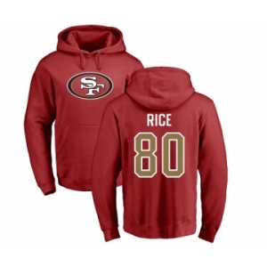 Football San Francisco 49ers #80 Jerry Rice Red Name & Number Logo Pullover Hoodie