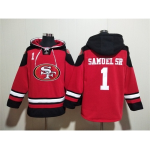 Men's San Francisco 49ers #1 Deebo Samuel Sr Red Black Ageless Must-Have Lace-Up Pullover Hoodie