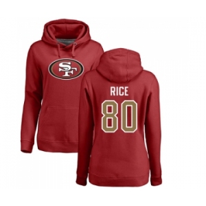 Football Women's San Francisco 49ers #80 Jerry Rice Red Name & Number Logo Pullover Hoodie