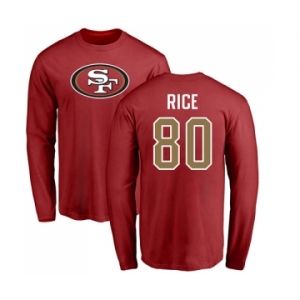Football San Francisco 49ers #80 Jerry Rice Red Name & Number Logo Long Sleeve T-Shirt