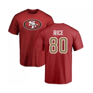 Football San Francisco 49ers #80 Jerry Rice Red Name & Number Logo T-Shirt