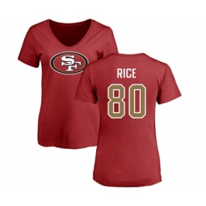 Football Women's San Francisco 49ers #80 Jerry Rice Red Name & Number Logo T-Shirt