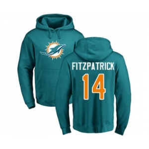 Football Miami Dolphins #14 Ryan Fitzpatrick Aqua Green Name & Number Logo Pullover Hoodie