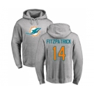 Football Miami Dolphins #14 Ryan Fitzpatrick Ash Name & Number Logo Pullover Hoodie