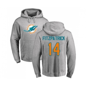 Football Miami Dolphins #14 Ryan Fitzpatrick Ash Name & Number Logo Pullover Hoodie