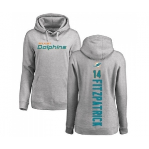 Football Women's Miami Dolphins #14 Ryan Fitzpatrick Ash Backer Pullover Hoodie
