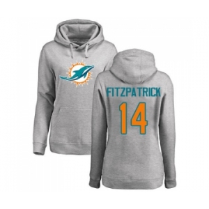 Football Women's Miami Dolphins #14 Ryan Fitzpatrick Ash Name & Number Logo Pullover Hoodie
