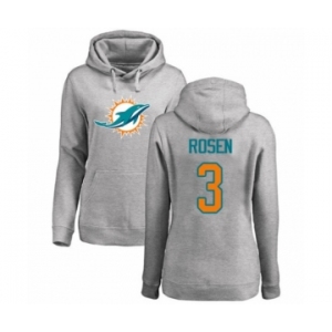 Football Women's Miami Dolphins #3 Josh Rosen Ash Name & Number Logo Pullover Hoodie