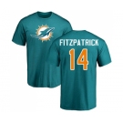 Football Miami Dolphins #14 Ryan Fitzpatrick Aqua Green Name & Number Logo T-Shirt