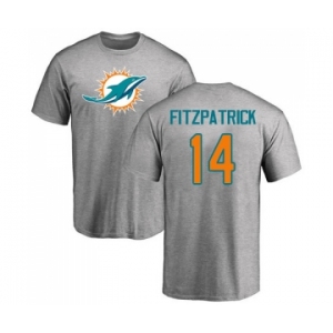 Football Miami Dolphins #14 Ryan Fitzpatrick Ash Name & Number Logo T-Shirt