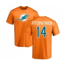 Football Miami Dolphins #14 Ryan Fitzpatrick Orange Name & Number Logo T-Shirt