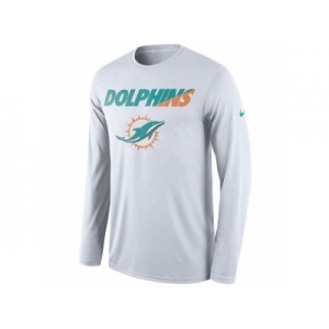 Men's Miami Dolphins Nike White Legend Staff Practice Long Sleeves Performance T-Shirt