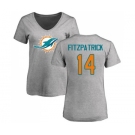 Football Women's Miami Dolphins #14 Ryan Fitzpatrick Ash Name & Number Logo T-Shirt