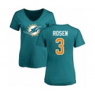 Football Women's Miami Dolphins #3 Josh Rosen Aqua Green Name & Number Logo T-Shirt