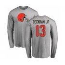 Football Cleveland Browns #13 Odell Beckham Jr. Ash Name & Number Logo Long Sleeve T-Shirt