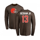 Football Cleveland Browns #13 Odell Beckham Jr. Brown Name & Number Logo Long Sleeve T-Shirt