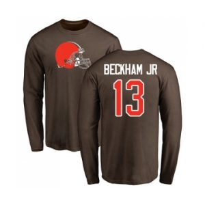 Football Cleveland Browns #13 Odell Beckham Jr. Brown Name & Number Logo Long Sleeve T-Shirt