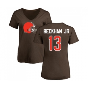 Football Women's Cleveland Browns #13 Odell Beckham Jr. Brown Name & Number Logo T-Shirt