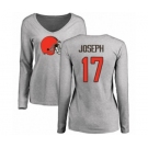 NFL Women's Nike Cleveland Browns #17 Greg Joseph Ash Name & Number Logo Long Sleeve T-Shirt