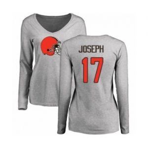 NFL Women's Nike Cleveland Browns #17 Greg Joseph Ash Name & Number Logo Long Sleeve T-Shirt