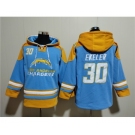 Men's Los Angeles Chargers #30 Austin Ekeler Blue Ageless Must-Have Lace-Up Pullover Hoodie