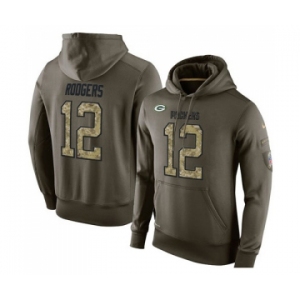 Football Green Bay Packers #12 Aaron Rodgers Green Salute To Service Men's Pullover Hoodie