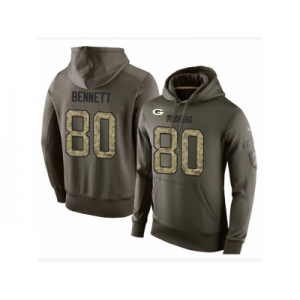 Men Green Bay Packers #80 Martellus Bennett Stitched Green Olive Salute To Service KO Performance Hoodie