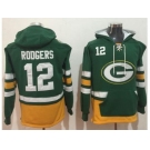 Nike Green Bay Packers #12 Aaron Rodgers Green Gold Name & Number Pullover NFL Hoodie