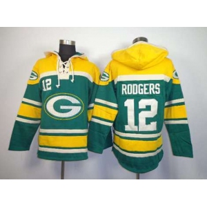 nike nfl jerseys green bay packers #12 aaron rodgers green-yellow[pullover hooded sweatshirt]