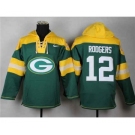 nike nfl jerseys green bay packers #12 aaron rodgers yellow-green[pullover hooded sweatshirt]