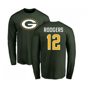 Football Green Bay Packers #12 Aaron Rodgers Green Name & Number Logo Long Sleeve T-Shirt