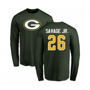 Football Green Bay Packers #26 Darnell Savage Jr. Green Name & Number Logo Long Sleeve T-Shirt