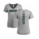 Football Women's Green Bay Packers #12 Aaron Rodgers Ash Backer V-Neck T-Shirt