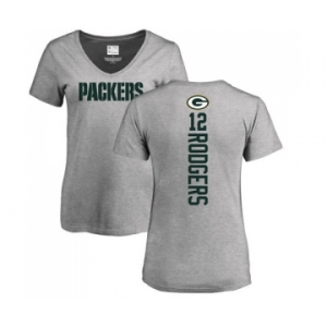 Football Women's Green Bay Packers #12 Aaron Rodgers Ash Backer V-Neck T-Shirt