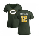 Football Women's Green Bay Packers #12 Aaron Rodgers Green Name & Number Logo T-Shirt