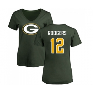 Football Women's Green Bay Packers #12 Aaron Rodgers Green Name & Number Logo T-Shirt