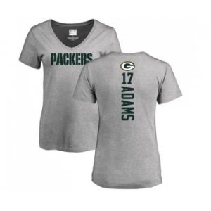 Football Women's Green Bay Packers #17 Davante Adams Ash Backer V-Neck T-Shirt