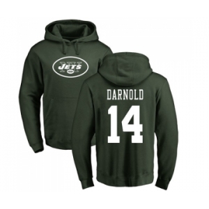 Football New York Jets #14 Sam Darnold Green Name & Number Logo Pullover Hoodie