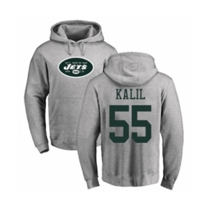 Football New York Jets #55 Ryan Kalil Ash Name & Number Logo Pullover Hoodie