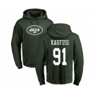 Football New York Jets #91 Bronson Kaufusi Green Name & Number Logo Pullover Hoodie