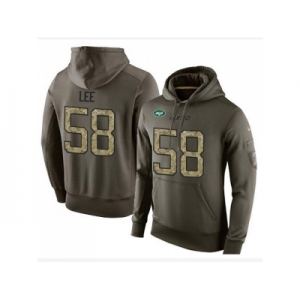 Men New York Jets #58 Darron Lee Stitched Green Olive Salute To Service KO Performance Hoodie