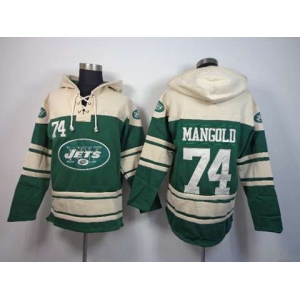 nike nfl jerseys new york jets #74 nick mangold cream-green[pullover hooded sweatshirt]