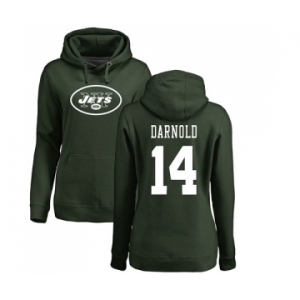 Football Women's New York Jets #14 Sam Darnold Green Name & Number Logo Pullover Hoodie