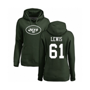 Football Women's New York Jets #61 Alex Lewis Green Name & Number Logo Pullover Hoodie