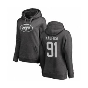 Football Women's New York Jets #91 Bronson Kaufusi Ash One Color Pullover Hoodie