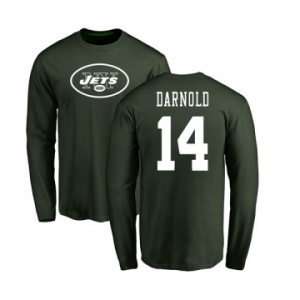 Football New York Jets #14 Sam Darnold Green Name & Number Logo Long Sleeve T-Shirt